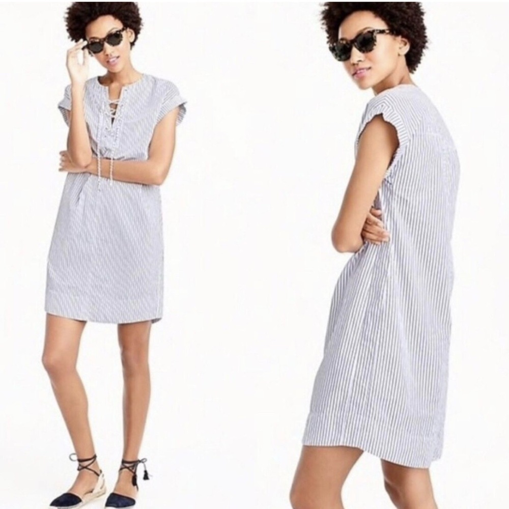 J.Crew Striped Lace Up Cotton Sheath Dress Sz S Preppy Coastal Cottage
